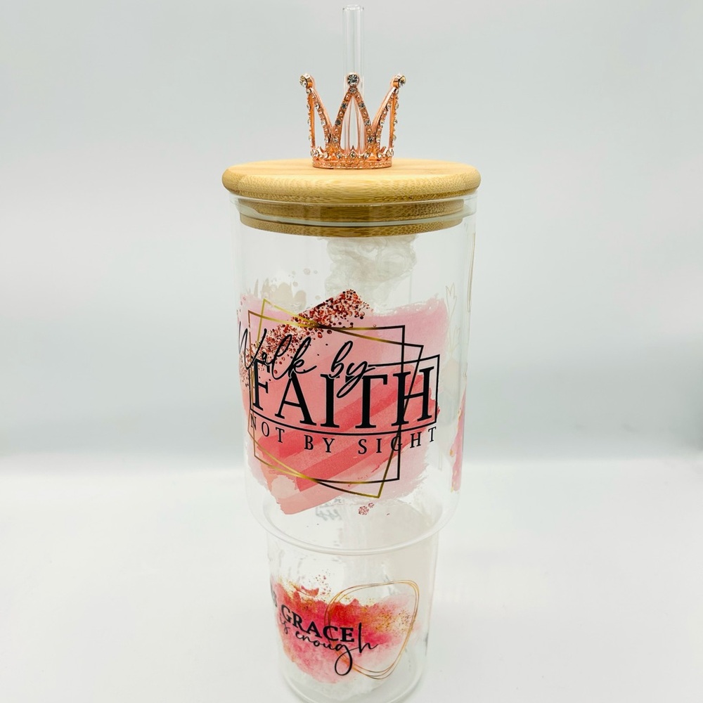 Faith Pink Inspirational Glass Tumbler 40oz
